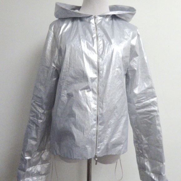 New JIL SANDER ITALY SILVER HOODED jacket zip 36 - Picture 1 of 7